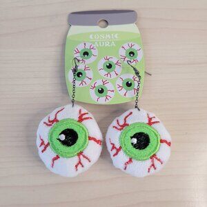 HOT TOPIC Cosmic Aura Bloodshot Eyeball Plush Drop Earrings NWT Halloween Horror